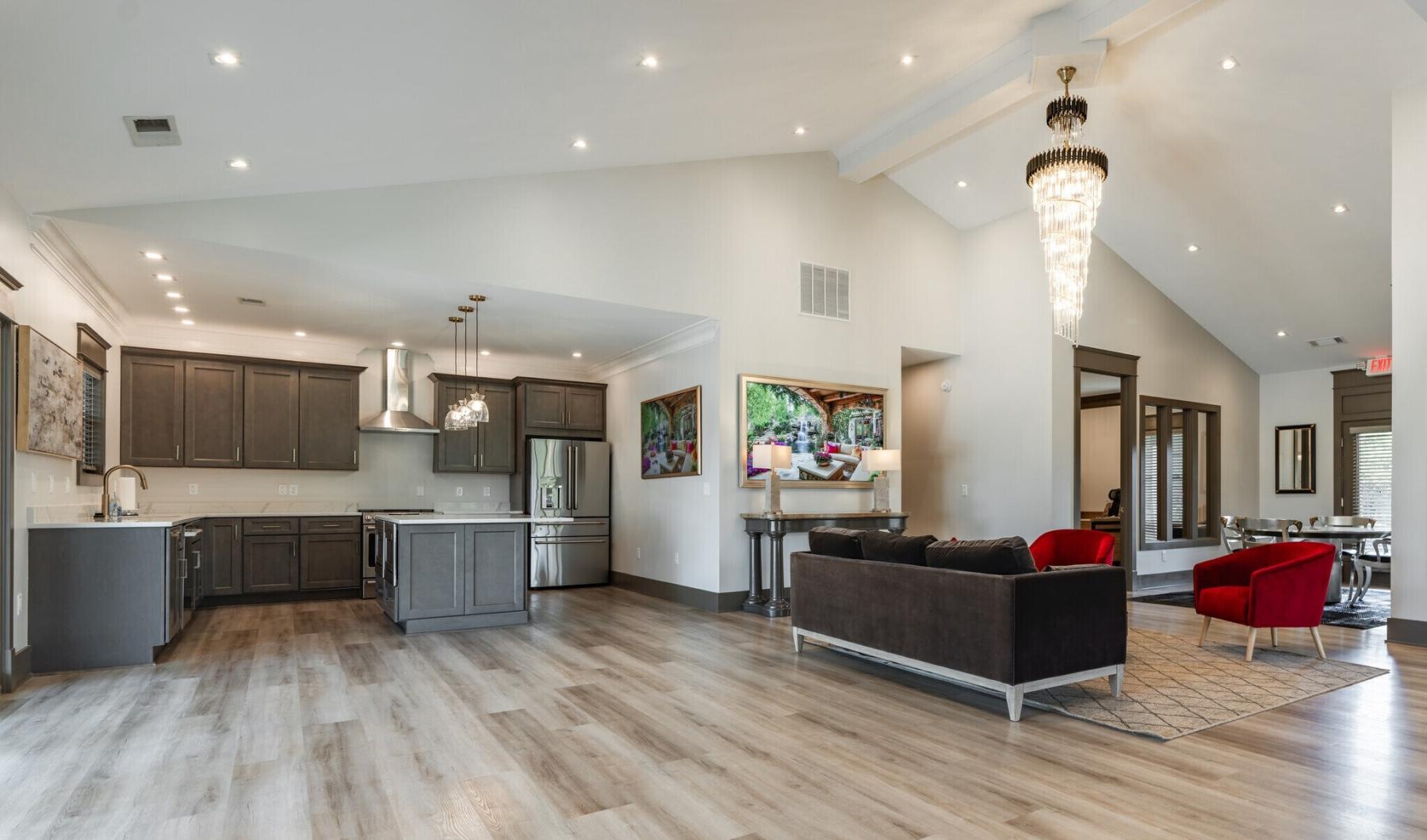 spacious clubhouse with vaulted ceilings