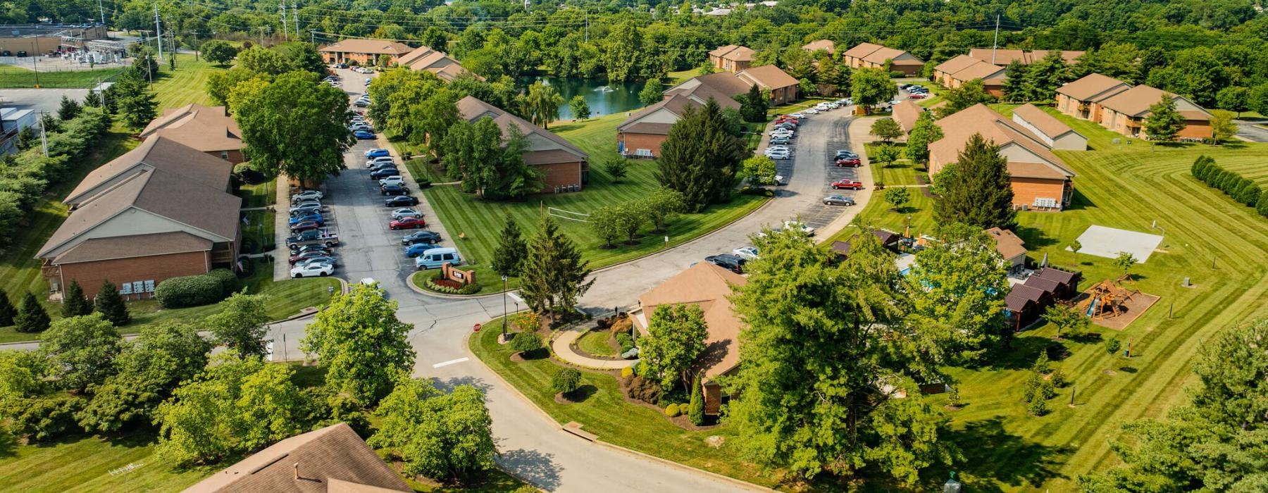a neighborhood with trees and houses